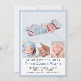 Soft Blue Photo Welcome Newborn Pojke Birth Meddelande