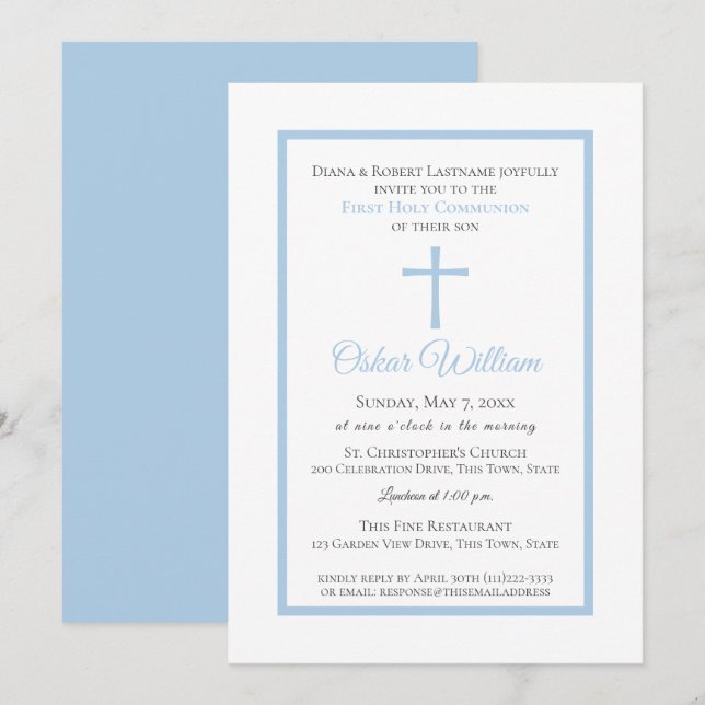 Soft Blue Ram Första kommissionen Inbjudningar (Fram/baksida)