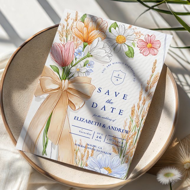 Soft Blue Ribbon Floral Wedding Spara Datumet (Skapare uppladdad)