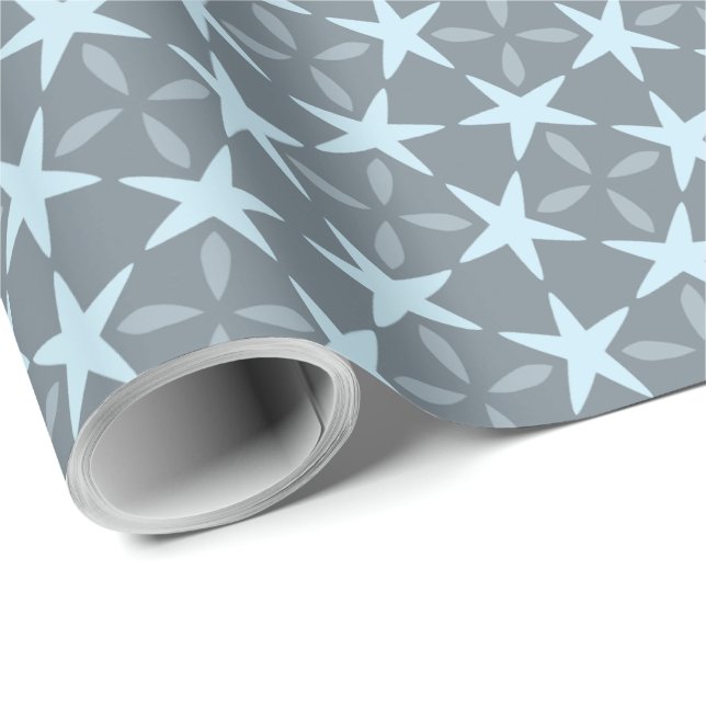 Soft Blue Starburst on Slate Grey Pattern Presentpapper (Rullad Hörn)