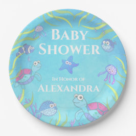 Soft Blue under Sea Boy Baby Shower Papper Pla