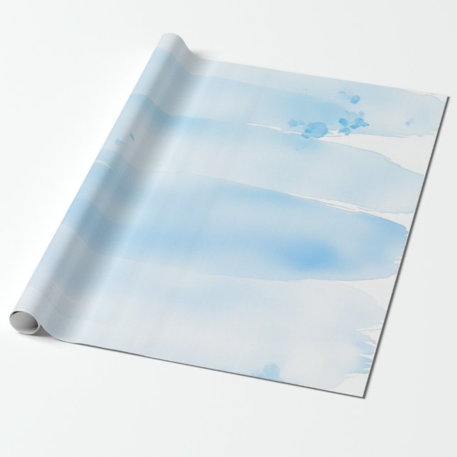 Soft Blue Watercolor Brush Strokes Presentpapper (Utrullad)