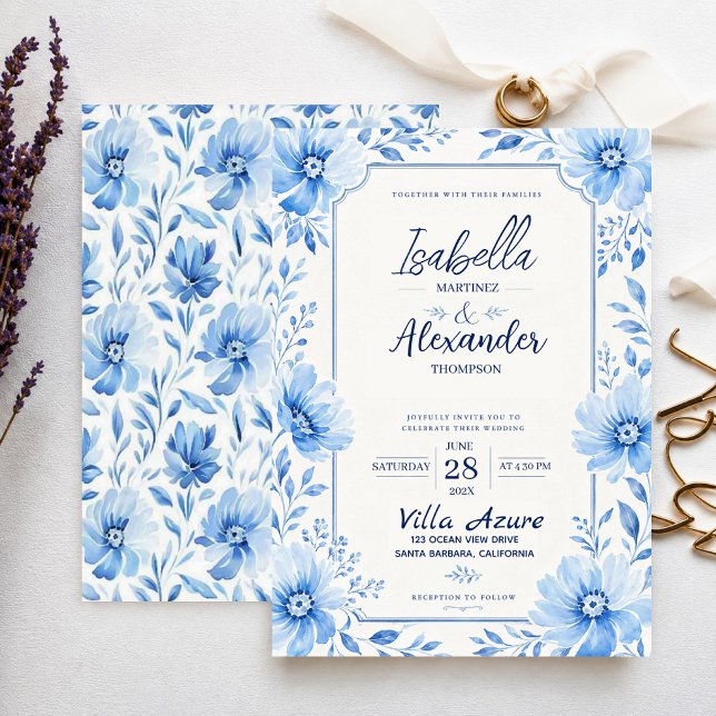 Soft Blue Watercolor Elegant Floral Romantic Inbjudningar (Skapare uppladdad)
