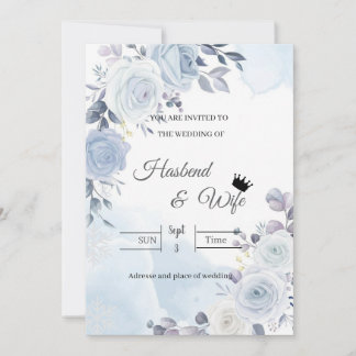 Soft Blue Watercolor Floral Wedding Invitation Inbjudningar