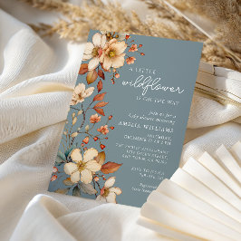 Soft Blue Wildflower Baby Shower Elegant Script Inbjudningar