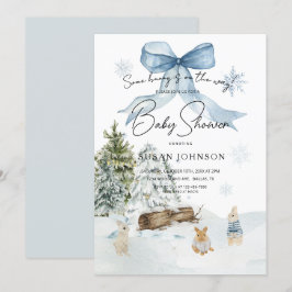 Soft Blue Winter Wonderland Bunny Bow Baby Shower Inbjudningar