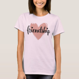 Soft Blush and Black Hand-Drawn Heart Friendship T Shirt