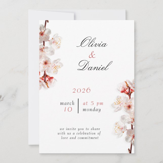 Soft Blush Blossom Wedding Invitation Inbjudningar (Framsida)