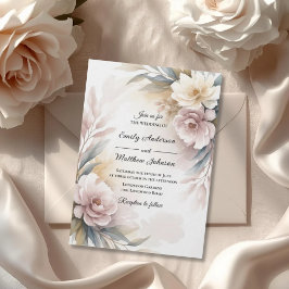 Soft Blush Botanical Border Wedding Invitation Inbjudningar
