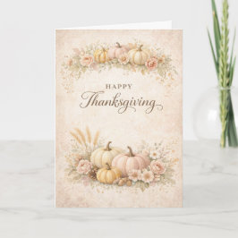 Soft Blush Floral Happy Thanksgiving Pumpkin Kort