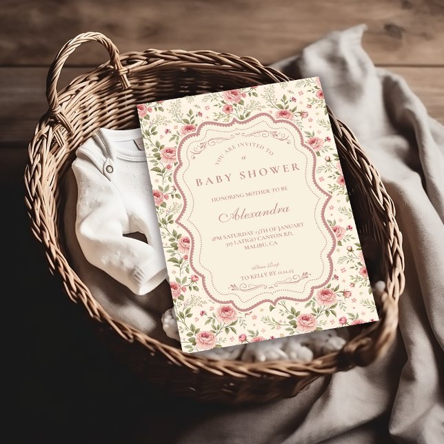 Soft Blush Floral Heirloom Baby Shower Inbjudningar (Skapare uppladdad)