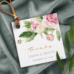 SOFT BLUSH FLORAL PEONY WATERCOLOR WEDDING THANKS GÅVOR ETIKETTER
