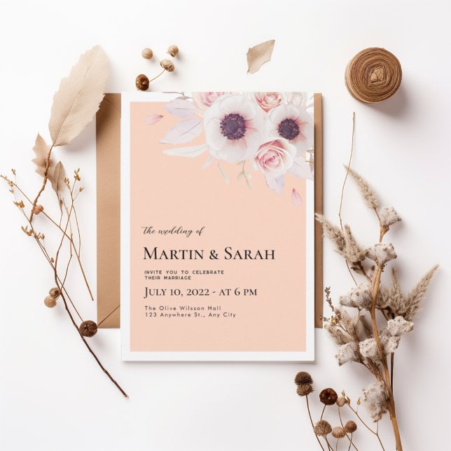 Soft Blush Floral Wedding Invitation Inbjudningar (Skapare uppladdad)