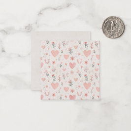 Soft Blush Hearts & Floral Pattern Flat Note Card Anteckningskort