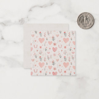 Soft Blush Hearts & Floral Pattern Flat Note Card Anteckningskort