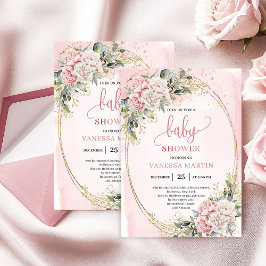 Soft Blush Pink Flowers Greenery Baby Shower Girl Inbjudningar