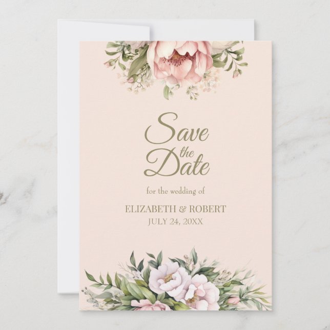 Soft Blush Pink Peony Save The Date Card Spara Datumet (Framsida)