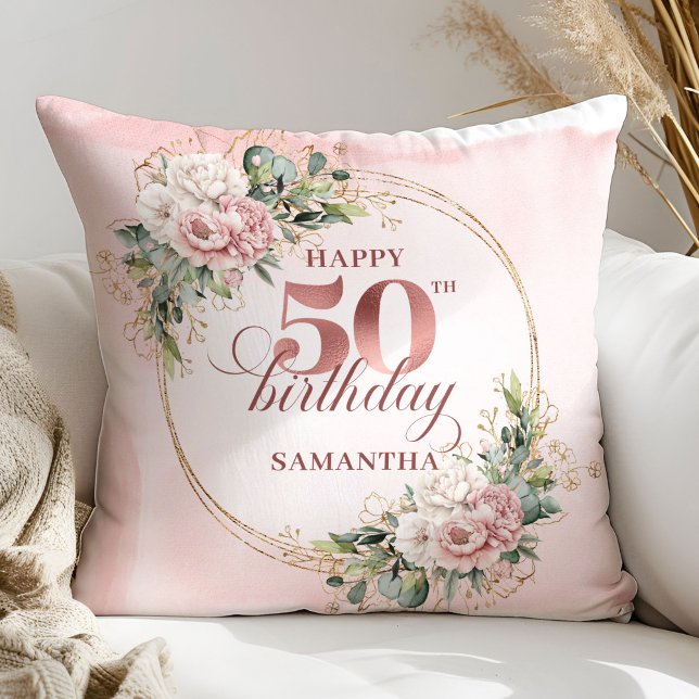 Soft Blush Rose Gold 50th Birthday Pillow Gift Kudde (Soft Blush Rose Gold 50th Birthday Pillow Gift)