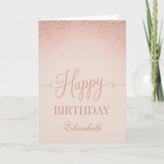 Soft Blush Rose Gold Elegant Birthday Kort