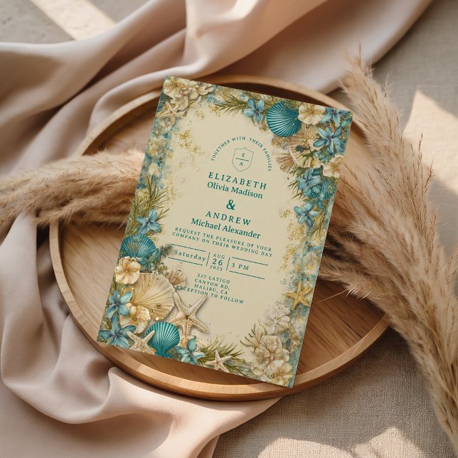 Soft Blush Seashell Floral Wedding Inbjudningar (Skapare uppladdad)