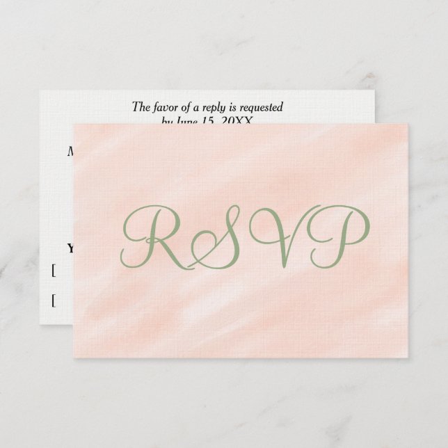 Soft Blush Watercolor Sage Green RSVP OSA Kort (Fram/baksida)