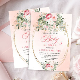 Soft Bohemian Blush Floral Gold Baby Shower Invite Inbjudningar
