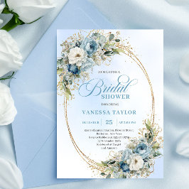 Soft Boho Dusty Blue Floral Greenery Bridal Shower Inbjudningar
