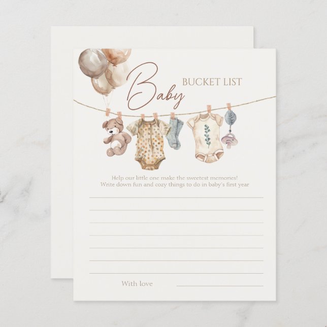 Soft Boho Neutralt Barnkläders Baby Bucket List (Fram/baksida)