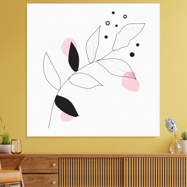 Soft Botanica - Minimalistisk Löv-konst med Rosa Canvastryck (Insitu (Vardagsrum))