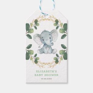 Soft Botanical Greenery Elephant Coed Baby Shower Presentetikett