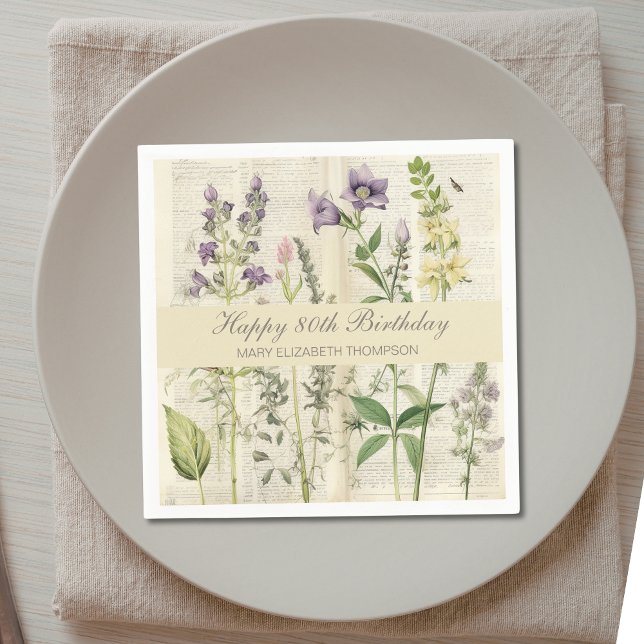 Soft Botanical Vintaqe Wildflower 80th Birthday Pappersservett (Skapare uppladdad)