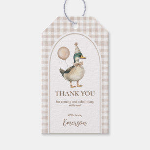 Soft Brown Gingham One Lucky Anka Balloon Birthday Presentetikett