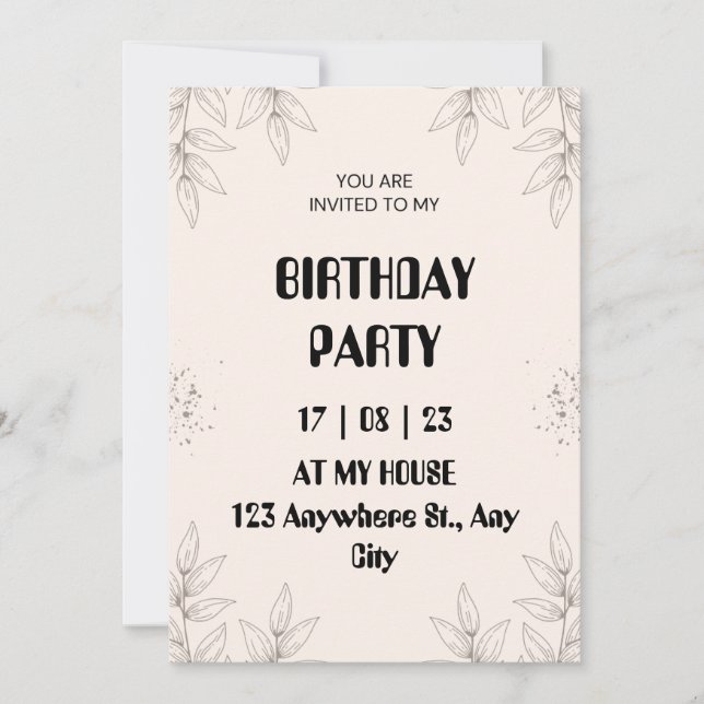 Soft Brown Leaf Birthday Invitation Inbjudningar (Framsida)