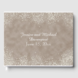 Soft Brown Stardust Bröllop Guestbook Gästböcker