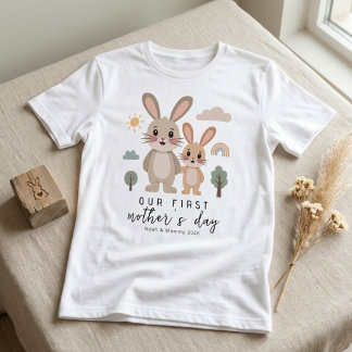 Soft Bunny Mom Baby First Mothers Day Art Style T Shirt