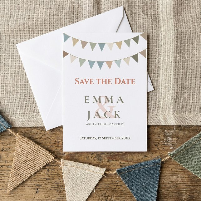 Soft bunting bröllop spara datum spara datumet (Soft bunting wedding save the date.)