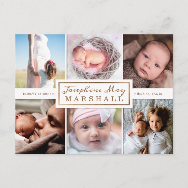Soft Burlap Eucalyptus Photo Birth Announement Meddelande Vykort (Framsida)