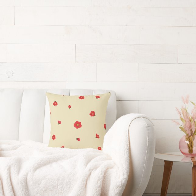 Soft Butter Japanese Quince Floral Pattern Kudde (Soffa)