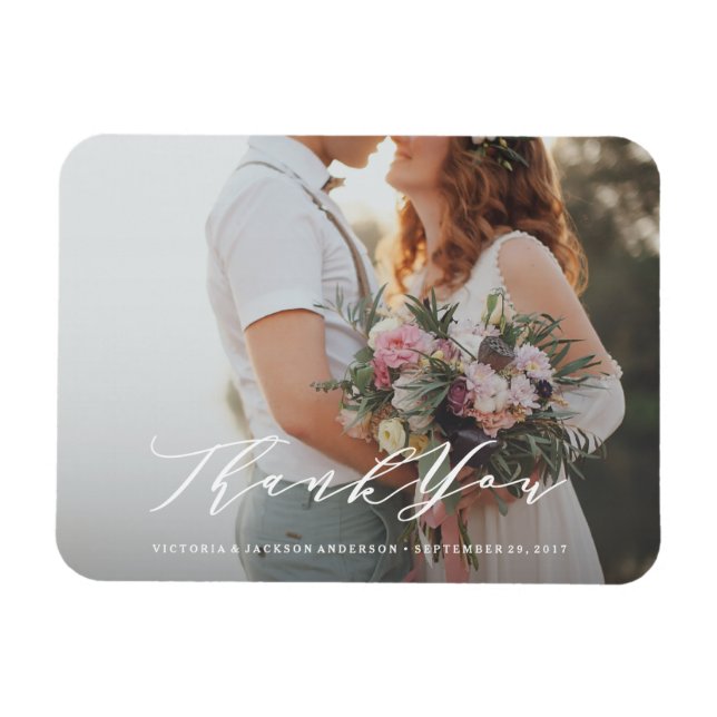 Soft Calligraphy Bröllop Tack Photo Magnet (Horisontell)