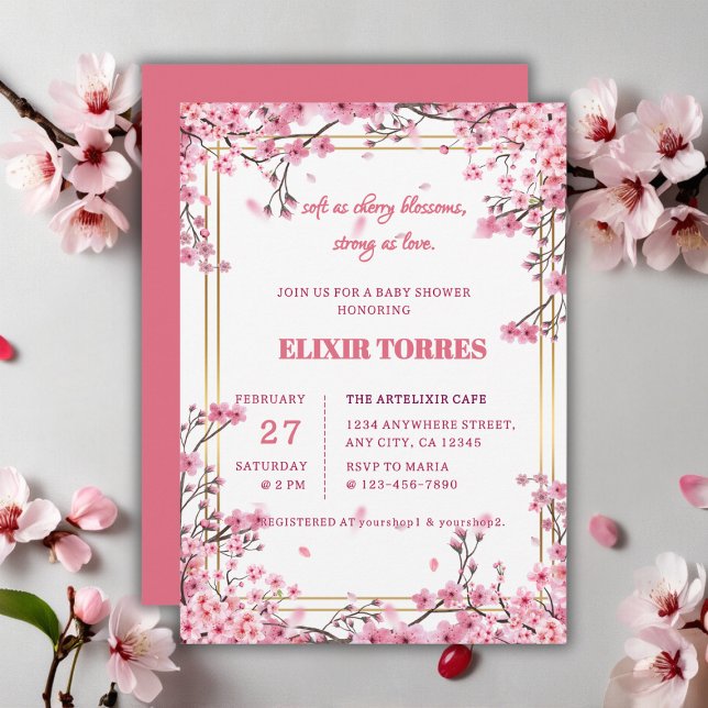Soft Cherry Blommar Sakura Baby Shower Inbjudningar (Skapare uppladdad)