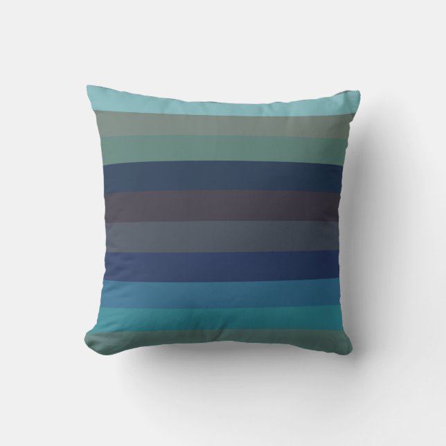 Soft Coastal Blues & Taupe Horizontal Stripes  Kudde (Framsida)