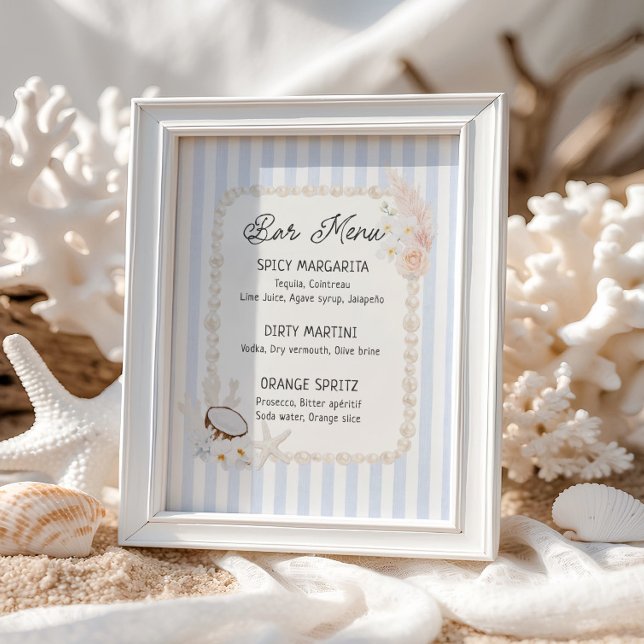 Soft Coastal Bridal Shower Bar Menu Poster (Skapare uppladdad)