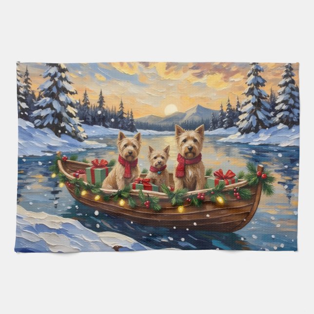 Soft Coated Wheaten Terrier Christmas Boat Holiday Kökshandduk (Horisontell)