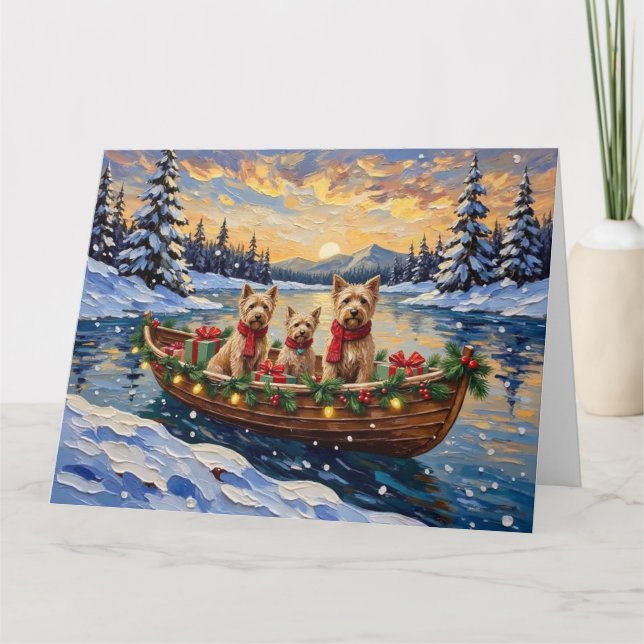 Soft Coated Wheaten Terrier Christmas Boat Holiday Kort (Framsida)