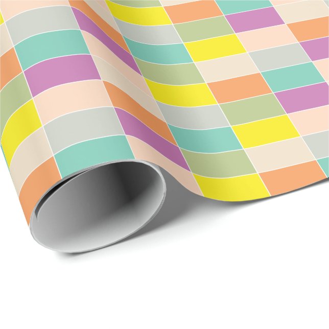 Soft Color Checkerboard Presentpapper (Rullad Hörn)