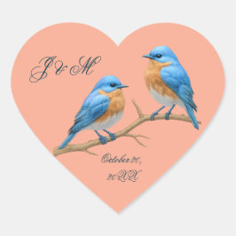 Soft Coral Lovebird Romantic Bluebirdsen Bröllop Hjärtformat Klistermärke