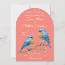 Soft Coral Lovebird Romantic Bluebirdsen Bröllop Inbjudningar