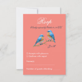 Soft Coral Lovebird Romantic Bluebirdsen Bröllop OSA Kort
