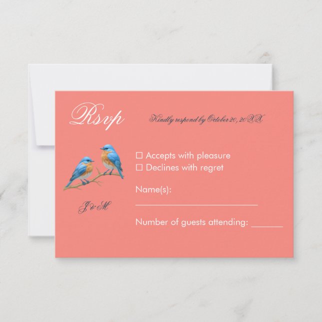 Soft Coral Lovebird Romantic Bluebirdsen Bröllop OSA Kort (Framsida)