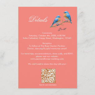 Soft Coral Lovebird Romantic Bluebirdsen Bröllop Tilläggskort